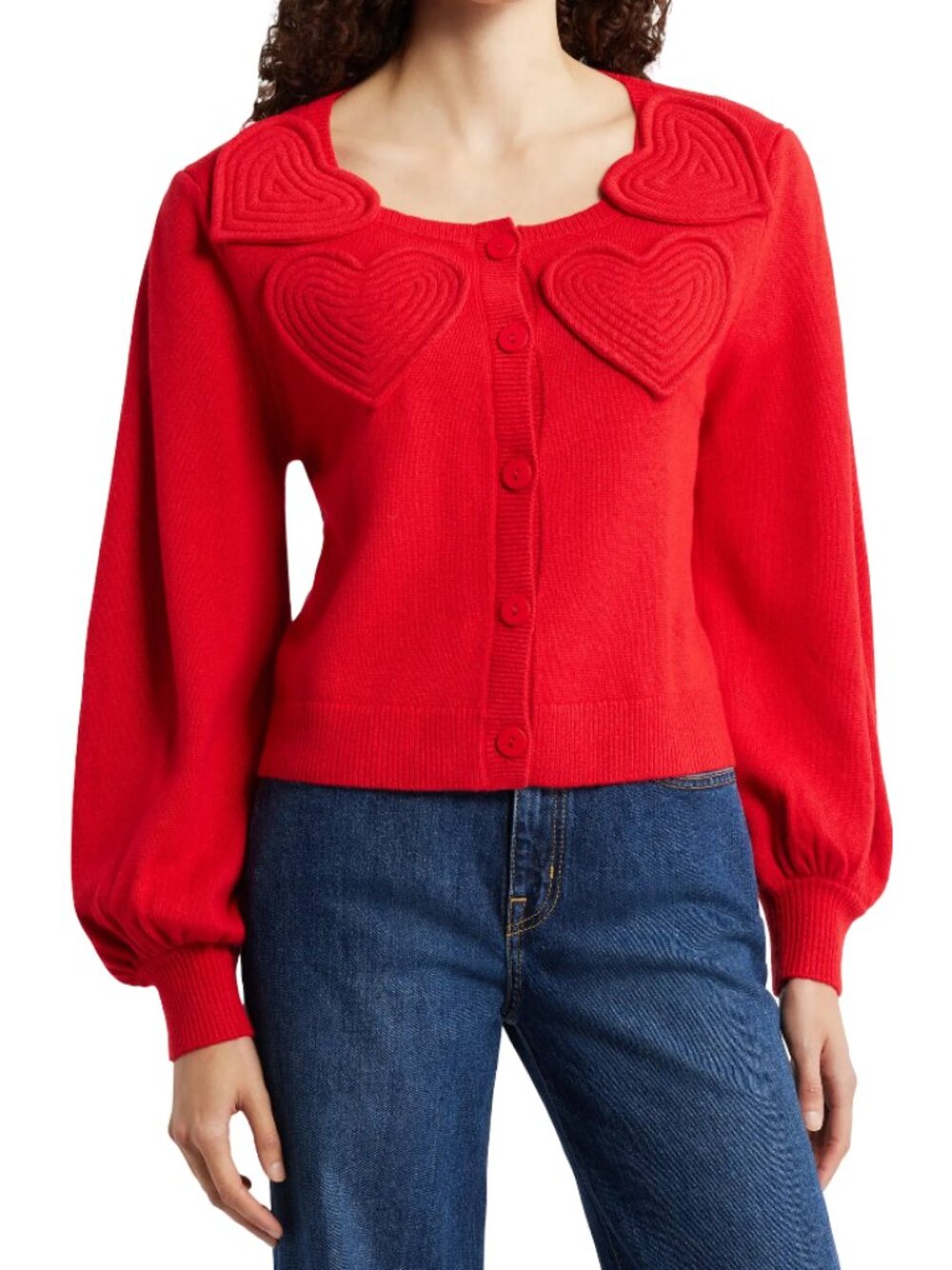 FARM Rio Red Heartful Knit Cardigan
